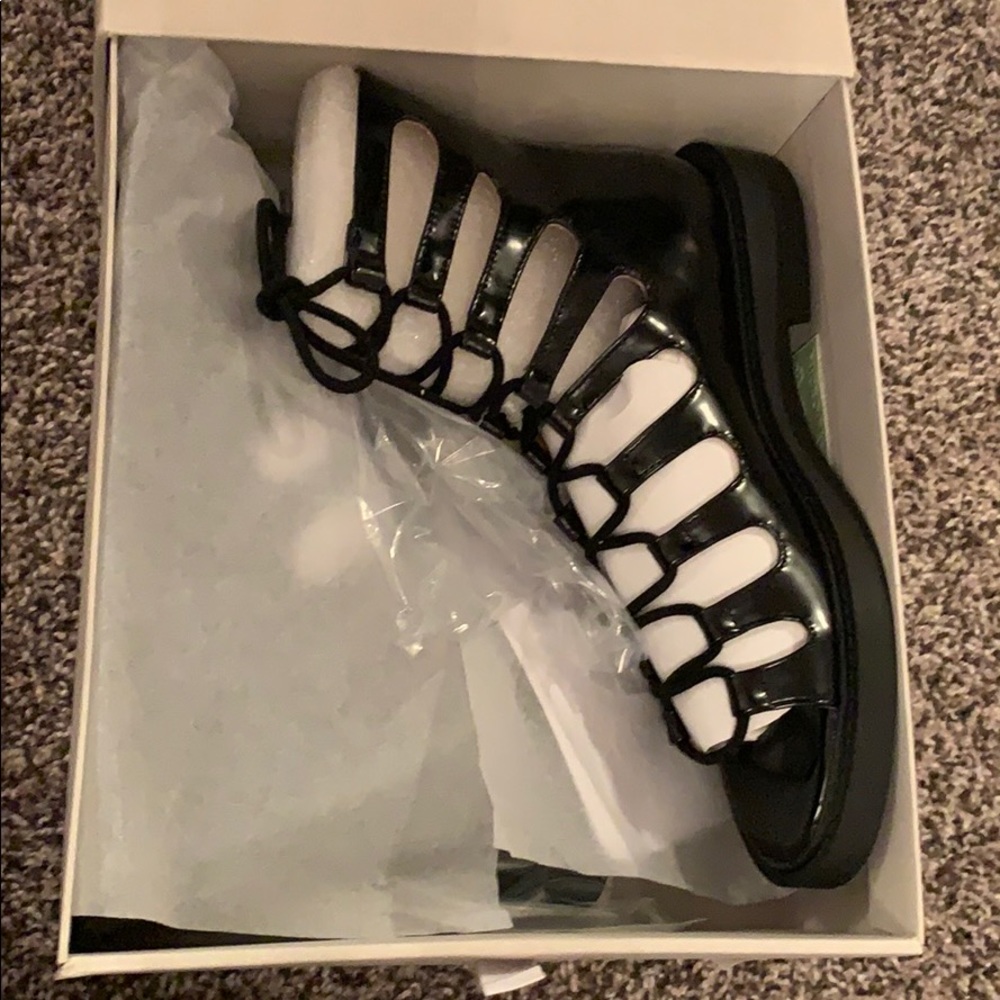 Black patent leather gladiator sandals